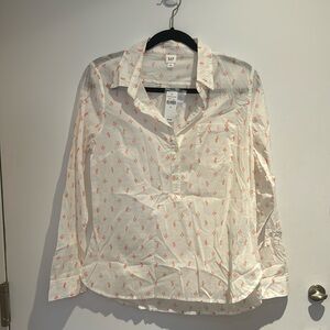 Gap half button front long sleeve top cactus print white orange size S Shirt NWT